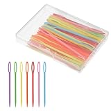 JJUNW 50 Stück Kunststoff-Nähnadeln, Faden und Kordeln mit großem Auge, Sticknadeln und Sicherheitsnadeln für Bastelarbeiten (7 cm)