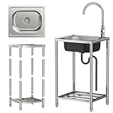 Spülbecken Edelstahl Outdoor Spüle mit Unterschrank Küchenspüle, Freistehende Waschbecken mit Wasserhahn für Küche, Restaurant, Garage, Waschküche Spüle Camping (50 * 40 * 82CM)