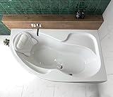 ECOLAM® Eckbadewanne WELA 160x100 cm RECHTS | Badewanne Acrylwanne Acryl Sanitäracryl + Kopfkissen Mare + Ablaufgarnitur Ab- und Überlauf Automatik Füße | rutschfest pflegeleicht