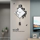JIUJIUDA Große Moderne Wanduhr für Wohnzimmer Dekor Dekorative weiße Metall Lautlos Ausgefallene Wanduhr mit Pendel Batteriebetrieben Ohne Tickgeräusche für Küche Büro Schlafzimmer 34x63cm