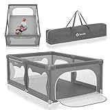 LIONELO WILLOW Laufgitter Baby, ab 0-48 Monaten große Fläche 120 cm x 180 cm x 68 cm mit Seitenwände aus atmungsaktiven, strapazierfähigem Netzstoff, 2 Seitliche Eingänge mit einem Reißverschluss