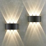 Oraymin 2 Stück LED Wandleuchte Innen IP65, 6W Wandlampe mit 6 Lichtquellen, 3000K Außen LED Lampe aus Aluminium Für Wohnzimmer, Schlafzimmer, Flur, Balkon, Treppenhaus, Warmweiß