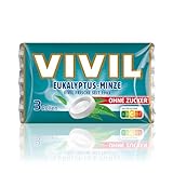 VIVIL Rollen Eukalyptus-Minze, 3er Pack, starke Pastillen mit Eukylaptusgeschmack, zuckerfrei & vegan, 3 x 28g