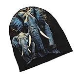 HCBPWVQA Warme Slouchy-Beanie-Mütze für Damen und Herren, Wintermütze, zwei Elefanten, Strickmütze, Totenkopfmütze, lässiger Pullover, Schwarz, Schwarz, Einheitsgr��e