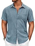 COOFANDY Herren Hemd Kurzarm Sommer Freizeit Leicht Strand Regular Fit Männer Hemden mit Brusttasche Dunkelblau L