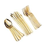 30 Stück wiederverwendbares Gold Plastikbesteck Plastik Besteck Set Gabeln Messer Löffel PartyGeschirr Set Mehrweg Kunststoffbesteck für Haus Dekoration Hochzeit Weihnachten Geburtstag Party