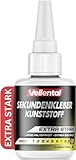 Sekundenkleber Gel für Kunststoff extra stark 30g wasserfest, hitzebeständig & mit Nadel Verschluss gegen Austrocknung - Kunststoffkleber, Plastik Kleber für Kunststoff, Acrylglas