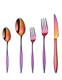 GZKDKZB Silberbesteck-Set, 5/20/30/40/50/60-teilig, Edelstahl, Messer, Gabeln, Löffel, Steakmesser und -gabeln, Hotel-Geschirrset, Dessertlöffel und mehr. Regenbogenfarbenes 10er-Set (50 T