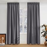 PONY DANCE Thermovorhang Kälteschutz Kräuselband Gardinen Grau Blickdicht 2er Set H 245 x B 140 cm Verdunklungsgardine für Schienen Blackout Vorhang für Wohnzimmer & Schlafzimmer