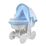 Waldin Baby Stubenwagen-Set mit Ausstattung, XXL, Bollerwagen, komplett, 24 Modelle wählbar, Gestell/Räder weiß lackiert, Stoffe Punkte