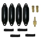 12skipper Bootsfender 4er-Set mit 4 Majoni Star 25 Fender inkl. 4 Fenderleinen, 2 Ersatzventilen, 1 Ventiladapter - schwarz, 58 x 15cm