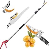 Schneidgiraffe Teleskopschere 1,2-2,2m, zum Beschneiden von Bäumen Büschen Frucht Teleskop-Heckenschere arbeitssparender Astschere mit Teleskopstiel manuelles Gartenschneidwerkzeug + Astsäge