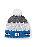 Eisbär Mütze Herren & Damen Star Pompon Ski Austria Blau-grau - Merino Wintermütze Unisex mit Fleece schützt vor Kälte und Wind - Bommelmütze atmungsaktiv elastisch Haube aus Österreich