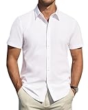 J.VER Herren Hemd Kurzarm Fleckenschutz Regular Fit Businesshemden Stretch Freizeithemden Strand Surfer Casual Shirts,Alle Weiß,XL