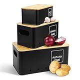 Lannvan Kartoffel Aufbewahrungsbox [3er Set] - Kartoffeln, Zwiebeln und Knoblauch Aufbewahrung - Hält Gemüse Länger Frisch - Kartoffeltopf Zwiebeltopf und Knoblauchtopf mit Lüftungslöchern - Schwarz