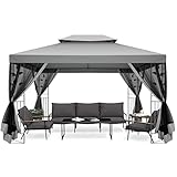 COBIZI Gartenpavillon Mit Moskitonetz Pavillon 3x4 Wasserdicht Stabil Winterfest Pavillon Metall Winterfest Sturmfest Garten Pavillon Wetterfest Pavillon Metall Pavillon FüR Terrassen, Garten(Grau)