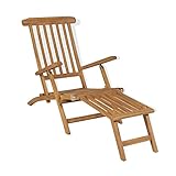 Wakects Liegestuhl, Massivholz Teak Strandstuhl bequem mit Fußstütze für Terrasse