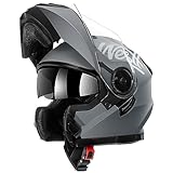 Westt Klapphelm Flip up Motorradhelm Integralhelm Herren Damen mit verstärktem Kinnschutz Chopper Moped Mofa Roller Modular Helm Motorrad mit ECE 22.06 ,grau, L (59-60 cm)