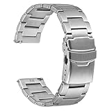 WOCCI 20mm Schweres Metall Uhrenarmband für Herren, Edelstahl 316 L, Faltschließe mit Doppelverriegelung (Silber)