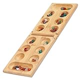 Meanju Steinchenspiel Lernspielzeug, Kala-ha Spiel,Mancala Brettspiel mit klappbarem,Edelstein Match Schach,Steinchenspiel Holz mit Steinen Strategisches Steinchenspiel für Kinder Erwachsene