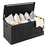 COSTWAY Gartenbox 300L, Auflagenbox mit abschließbarem Deckel & Gasdruckfedern, Aufbewahrungsbox wetterfest, Kissenbox Outdoor für Paketzustellung, Gartengeräte, Kissen & Poolzubehör (Schwarz)