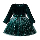 Kleid Teenager Mädchen Weihnachten, Weihnachtskleidung Mädchen, Kleinkinder Weihnachten Langarm Bowknot Stern Drucke Kleider Kleid Kleidung (Grün 5 6 Years)