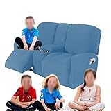 TOKFIX Relaxsessel Sesselbezug, Waschbar Stretchhusse Einfach Antirutsch Weich Stoff Für 2-Sitzer-Sofa Mit Mittelkonsole (2-Sitzer,Grau Blau)