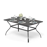 PHI VILLA Gartentisch Outdoor Terrasse Tisch für 6 Personen 152 * 95cm Rostfreier Stahlrahmen mit Sonnenschirmloch Outdoor Garten Esstisch Wetterfest
