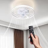 Biukis Sockel Deckenventilator, 3 Farben Lichter Einstellbar 33cm Einschraubventilator, Fernbedienung für Schlafzimmer Küche Wohnzimmer Garage Ventilador con Mando