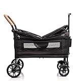 vickey Bollerwagen Faltbar mit Dach 2 Kinder, Cargo-Bollerwagen, Faltbarer Handwagen Schiebegriff, Duo-Kinderwagen Stoßfest PU Räder mit Bremsen, Getränkehalter, 100L Schwarz