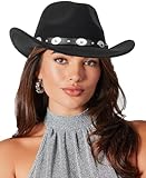 Klassischer Western-Cowboyhut für Damen und Herren, breite Krempe, Fedora-Hut, Filz, Cowboy-Cowgirl-Hut, passend für M-L, Schwarz 3, 7