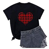 Langarmshirt Damen Locker Damen O-Neck Cute Love Heart Print Causal All- Kurzarm T-Shirt Tops für Liebhaber