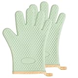 Wärmeisolierende Handschuhe Hitzebeständige Handschuhe Silikagel-Küche Wärmeisolierende Ofenhandschuhe Hochtemperaturbeständige Verdickte Mikrowellenofenhandschuhe Zuversicht (Mint Green, One Size)