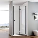 IMPTS Duschtür Faltbar 90cm Schwarz Nischentür Rahmenlos Dusche Duschkabine Falttür Nische Duschabtrennung 6mm ESG Klares Sicherheitsglas Höhe 185cm