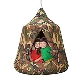 VEVOR Hängehöhle 150 kg Kapazität Hängezelt für drinnen und draußen Hängesack sensorischer Schaukelstuhl mit LED-Lichterkette 110 x 117cm Hängezelt Hängesessel für Kinder und Erwachsene Tarnfarben