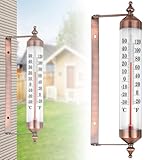 yeeplant Wandthermometer Vintage für Garten, Wasserdicht Celsius Fahrenheit, Rotes Kupfer-Finish, Einstellbarer Winkel für Außen Innen