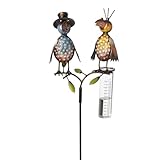 mucHome Regenmesser mit Glas Rabe aus Metall, 120 cm, Rabenpaar Vogel Gartenstecker, bunt lackiert