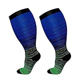 LZPCarra in Übergröße für Damen und Herren, kniehohe Stützstrümpfe mit breiter Wade Strümpfe Hochzeit (Blue, XXXL)