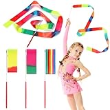 oruola 3 Stück Gymnastikband mit Stab,203 cm,Regenbogen-Rhythmische Gymnastik,Gymnastikband Kinder Tanzen Streamer Rhythmische Sportgymnastik Band Tanzbänder für Künstlerische Tanztraining