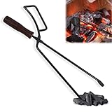 Schwere Kaminzange, Isolierter Holzgriff Feuerzange, Outdoor Rostfrei Universal Lange Brennholzzange für Feuerstelle im Freien und Drinnen Lagerfeuer und Kaminöfen (40 * 10CM)