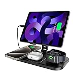 Induktive Ladestation Apple Watch und iPhone für Mehrere Geräte, 4 in 1 iPad Ladestation Tablet, Handy ladestation für iPhone 16/15/14/13/12 Serie, Wireless Charger Faltbar für iWatch 9/Airp ods3