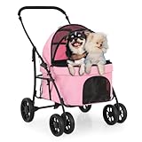 MoNiBloom Haustier-Kinderwagen für große Hunde bis zu 20,4 kg, 4 Räder, zusammenklappbarer Hundebuggy mit 3 Eingängen, Haustierwagen, Reisetasche, Joggingn-Kinderwagen
