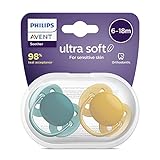Philips Avent Ultra Soft Schnuller, 2er-Pack – BPA-freier Schnuller für Babys von 6 bis 18 Monaten, dunkelgrün/dunkelorange (Modell SCF091/04)