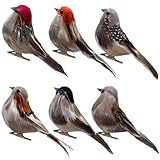 LWINGFLYER Packung mit 6 Künstlichen Vögeln Feder Schaumstoff Spatz Ornamente mit Clip für Weihnachtsbasteln Garten Baum Dekor