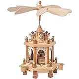 OBC Weihnachtspyramide/Krippeszene mit Heiligen Könige und Engel Natur/Pyramide Weihnachten / 2 Etagen/im Kunsthandwerks-Stil, handgefertigt/Deko zu Weihnachten