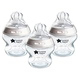 Tommee Tippee - Natural Start Anti-Kolik-Babyflaschen 150ml, brustähnlicher Sauger, Anti-Kolikventil, selbst sterilisierend, Zubehör, 3er-Pack