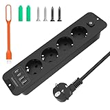 Versenkbare Steckdose PD 20W,4 Fach Steckdosenleiste Einbausteckdose mit 2 USB C,4000W 16A Einbau Tischsteckdose,Mehrfachsteckdose Steckerleiste Verteilersteckdose -2M Kabel Schwarz