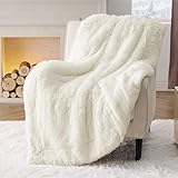 BEDSURE Kuscheldecke - Flauschig Decke, Warm Sherpa Sofadecke, Dicke Felldecke, Couchdecke, Flauschige Kunstfelldecke, Wohndecke für Couch, Creme, 150x200 cm