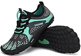 SAGUARO Kinder Barfußschuhe Jungen Badeschuhe Mädchen Trainingsschuhe Atmungsaktiv Zehenschuhe rutschfest Fitnessschuhe Grün A Gr.35