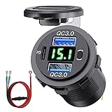 DINESA USB-Steckdose, 12 V, schnelles Laden, Dual mit Voltmeter und Zündschalter, multifunktionales USB-Ladegerät für Auto, LKW, Marine